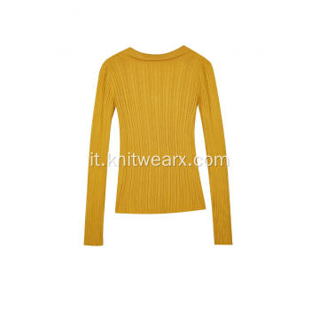 Pullover a coste con scollo a V in maglia da donna